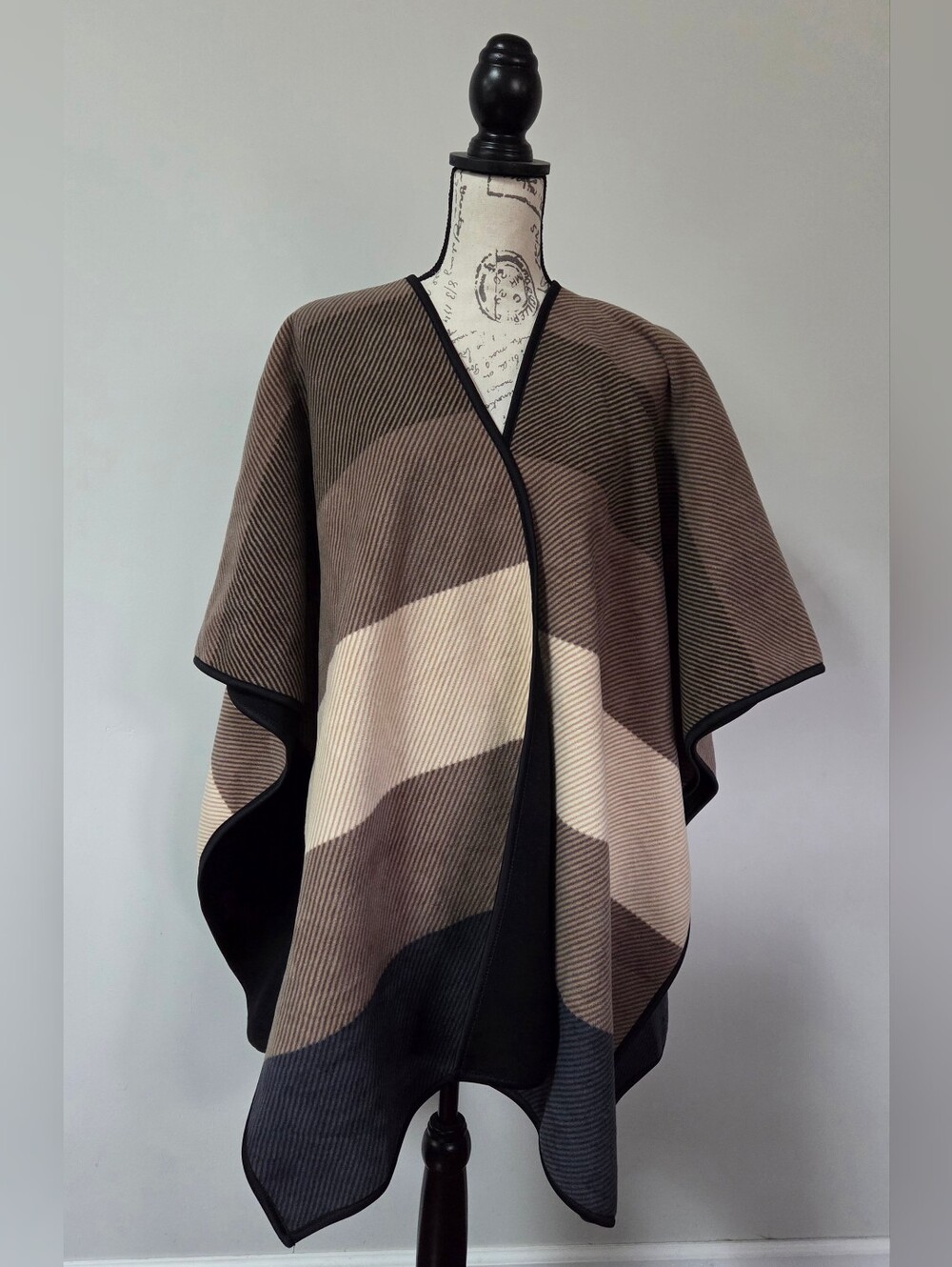 Ike Behar Neutral Striped Poncho in Brown, Cream & Black In One Size Fits Most